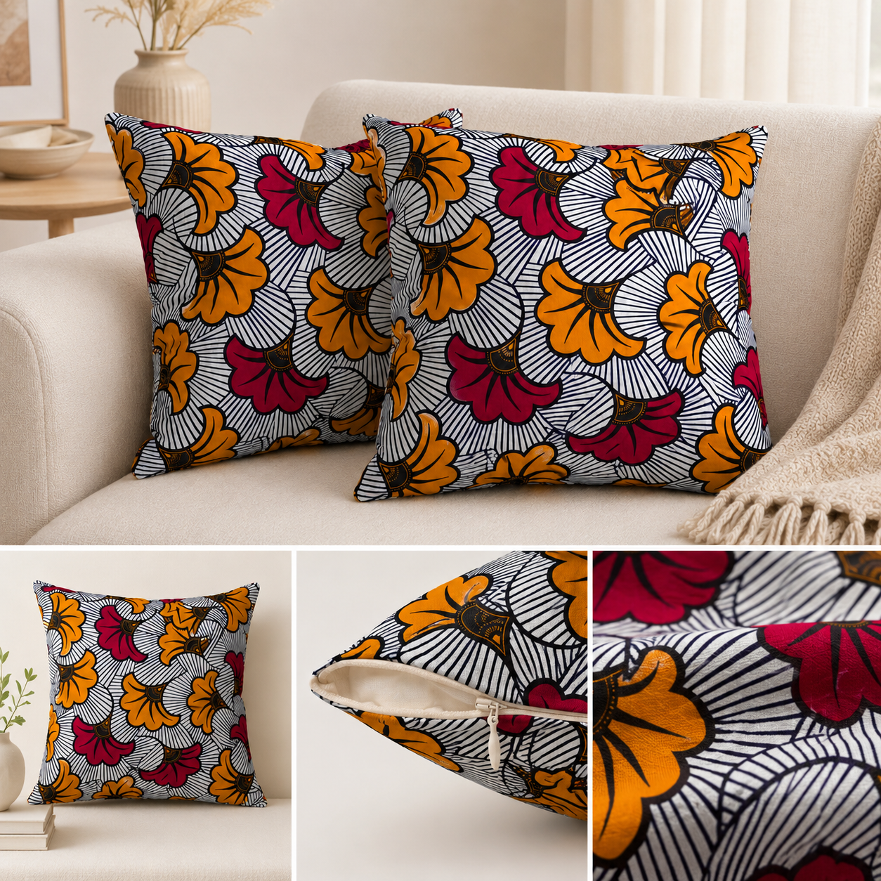 Lot de 2 housses de coussin en wax – 45 × 45 cm