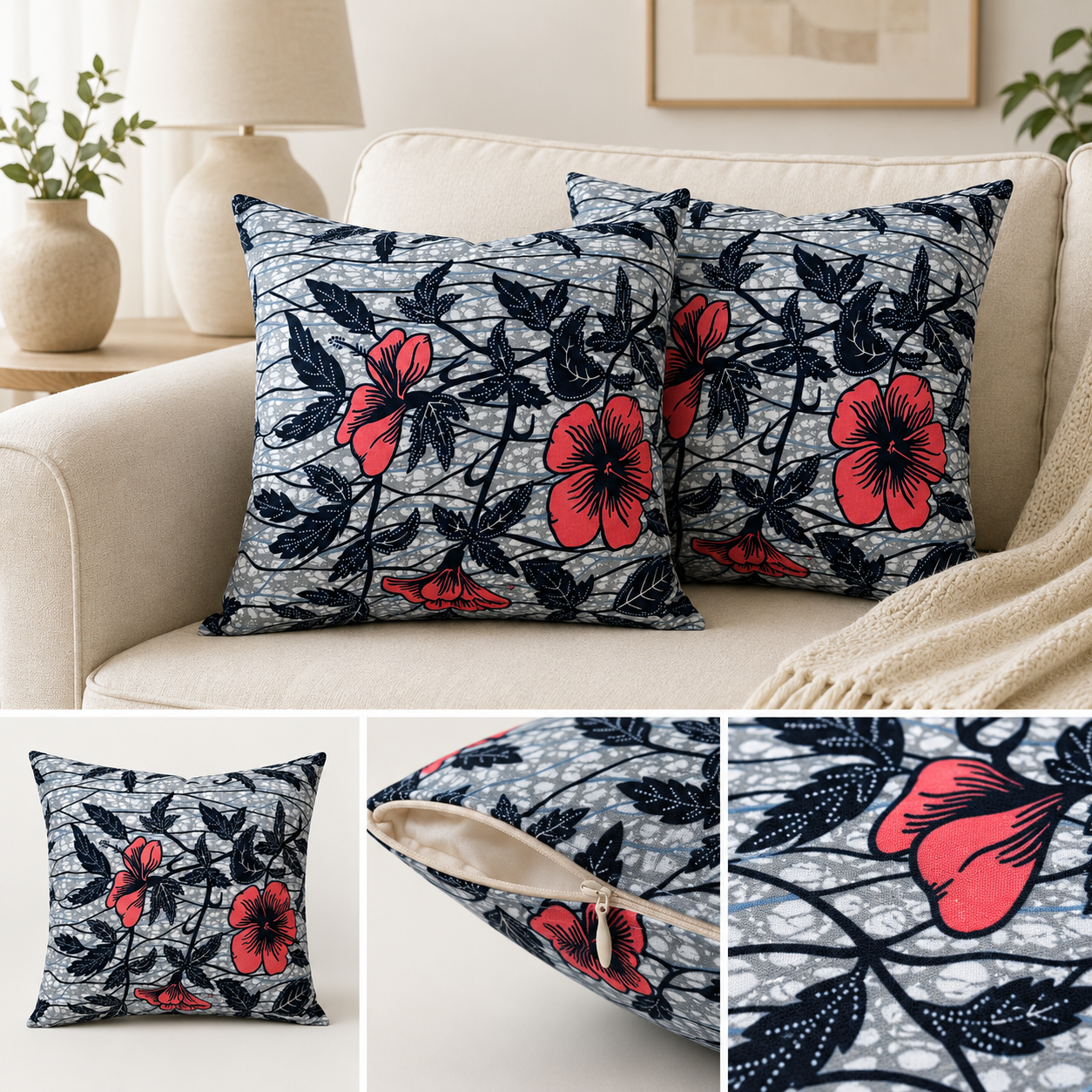 Lot de 2 housses de coussin en wax – 45 × 45 cm