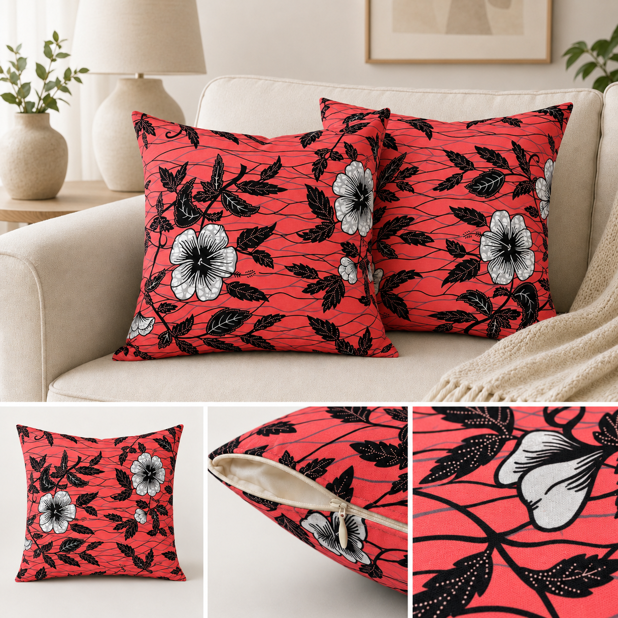 Lot de 2 housses de coussin en wax – 45 × 45 cm