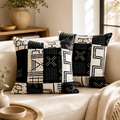 Lot de 2 housses de coussin Bogolan de Korhogo, beige et noir, pour une décoration africaine chic,